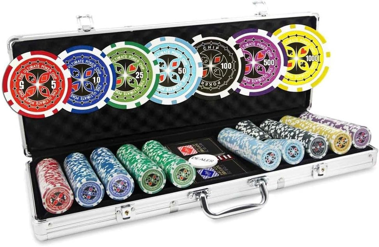 Malette Poker 500 Jetons Ultimate Poker Chips + 2 Jeux De Cartes + Bouton Dealer - Poker Set De 500 Jeton De Poker Ultimate (Avec Valeur) - Jeu De Poker Avec 500 Jetons De Poker - Mallette Poker